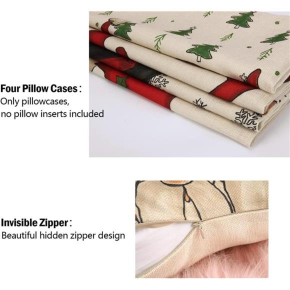 4Pcs Christmas Pillow Covers with Hidden Zipper Christmas Pillow Covers 18x18" - Picture 2 of 6